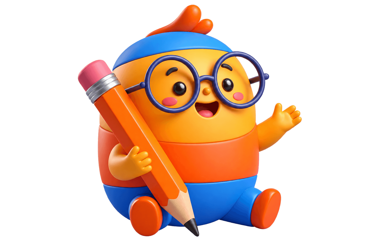 A cheerful writing mascot holding a pencil